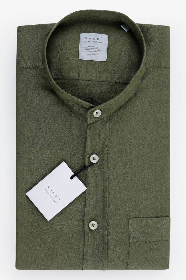 xacus Hemd Herren Xacus Regular Einfarbig 100% Leinen kragen Mandarinkragen Lange Ärmel