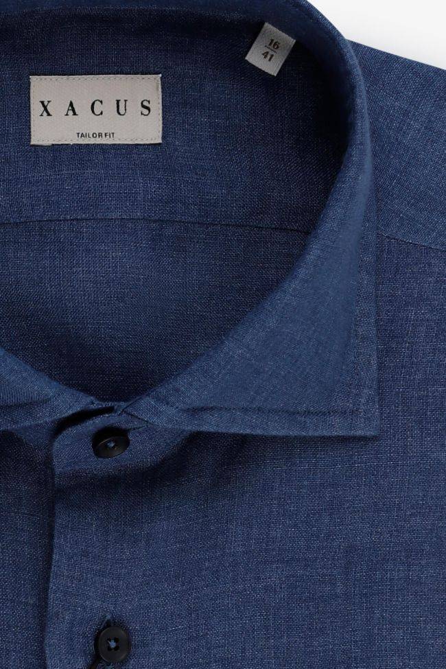 Xacus Hemd Herren Xacus Regular Einfarbig 100% Leinen Kragen Französisch Lange Ärmel