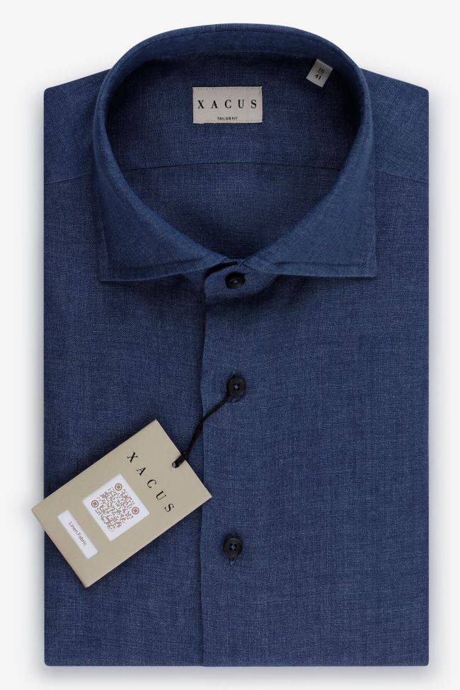 xacus Hemd Herren Xacus Regular Einfarbig 100% Leinen kragen Französisch Lange Ärmel