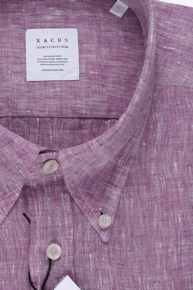 Xacus Hemd Herren Xacus Regular Einfarbig 100% Leinen Kragen Button-Down Lange Ärmel