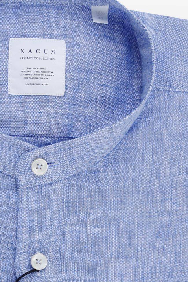 Xacus Hemd Herren Xacus Regular Einfarbig 100% Leinen Kragen Mandarinkragen Lange Ärmel