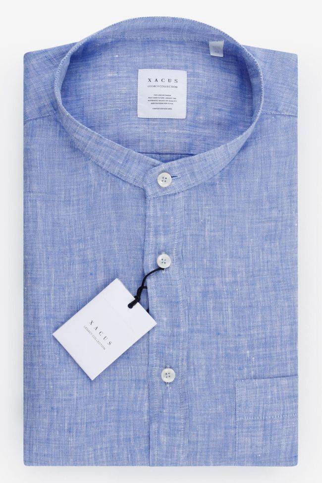xacus Hemd Herren Xacus Regular Einfarbig 100% Leinen kragen Mandarinkragen Lange Ärmel