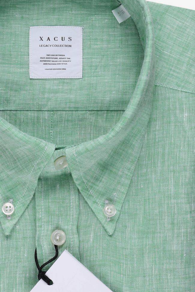 Xacus Hemd Herren Xacus Regular Einfarbig 100% Leinen Kragen Button-Down Lange Ärmel