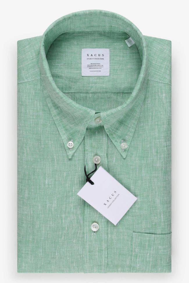 xacus Hemd Herren Xacus Regular Einfarbig 100% Leinen kragen Button-Down Lange Ärmel