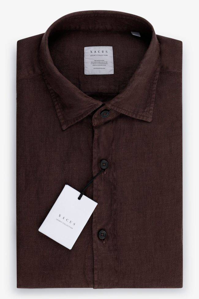 xacus Hemd Herren Xacus Regular Einfarbig 100% Leinen kragen Italienisch Lange Ärmel