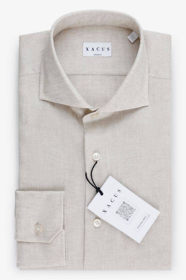 Xacus Hemd Herren Xacus Regular Einfarbig 100% Leinen Kragen Französisch Lange Ärmel
