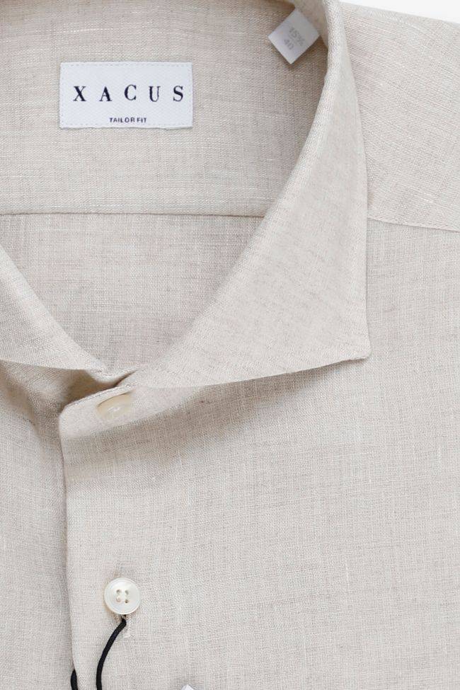 xacus Hemd Herren Xacus Regular Einfarbig 100% Leinen kragen Französisch Lange Ärmel