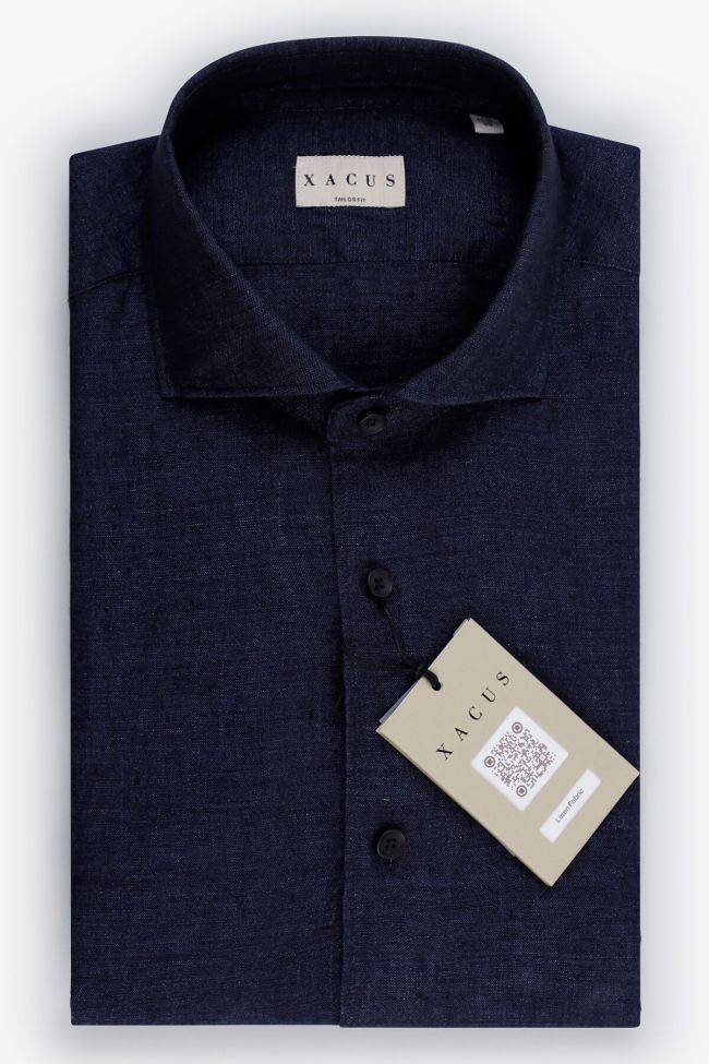 xacus Hemd Herren Xacus Regular Einfarbig 100% Leinen kragen Französisch Lange Ärmel