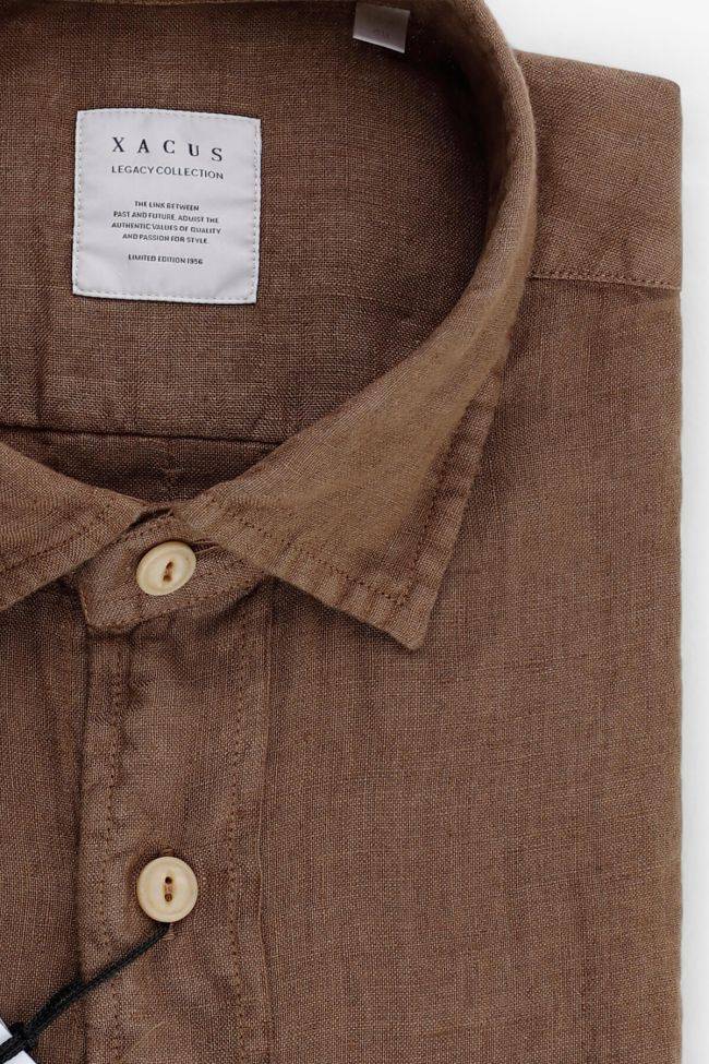 Xacus Hemd Herren Xacus Regular Einfarbig 100% Leinen Kragen Italienisch Lange Ärmel