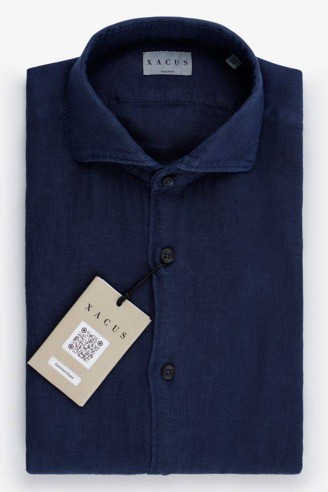 Xacus Hemd Herren Xacus Regular Einfarbig 100% Leinen Kragen Französisch Lange Ärmel