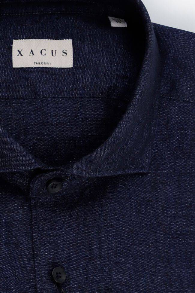 Xacus Hemd Herren Xacus Regular Einfarbig 100% Leinen Kragen Französisch Lange Ärmel