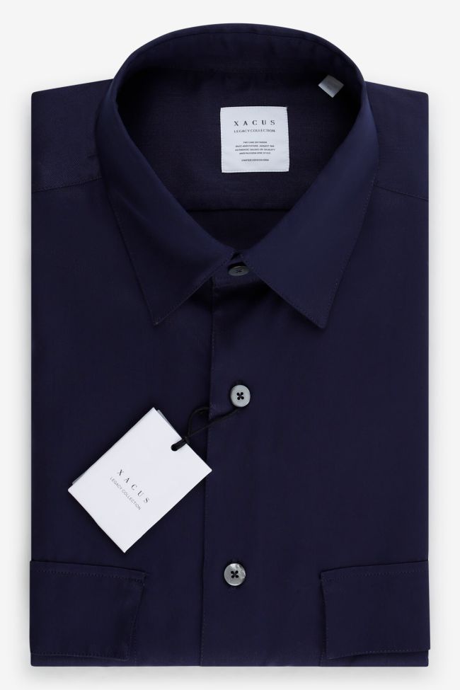 Xacus Hemd Herren Xacus Regular Einfarbig 100% Lyocell Kragen Französisch Lange Ärmel