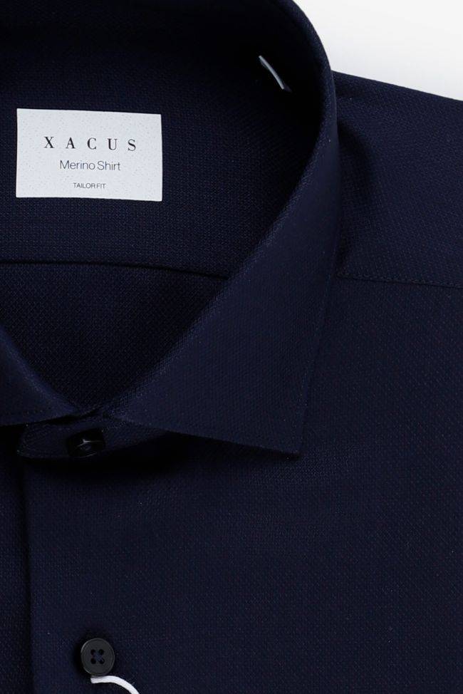 Xacus Hemd Herren Xacus Regular Einfarbig 100% Merinowolle Kragen Französisch Lange Ärmel