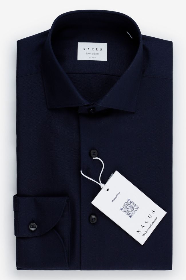 xacus Hemd Herren Xacus Regular Einfarbig 100% Merinowolle kragen Französisch Lange Ärmel