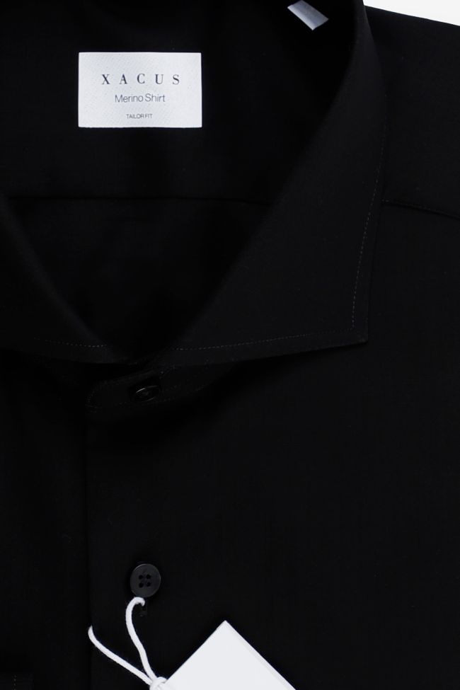 Xacus Hemd Herren Xacus Regular Einfarbig 100% Merinowolle Kragen Französisch Lange Ärmel