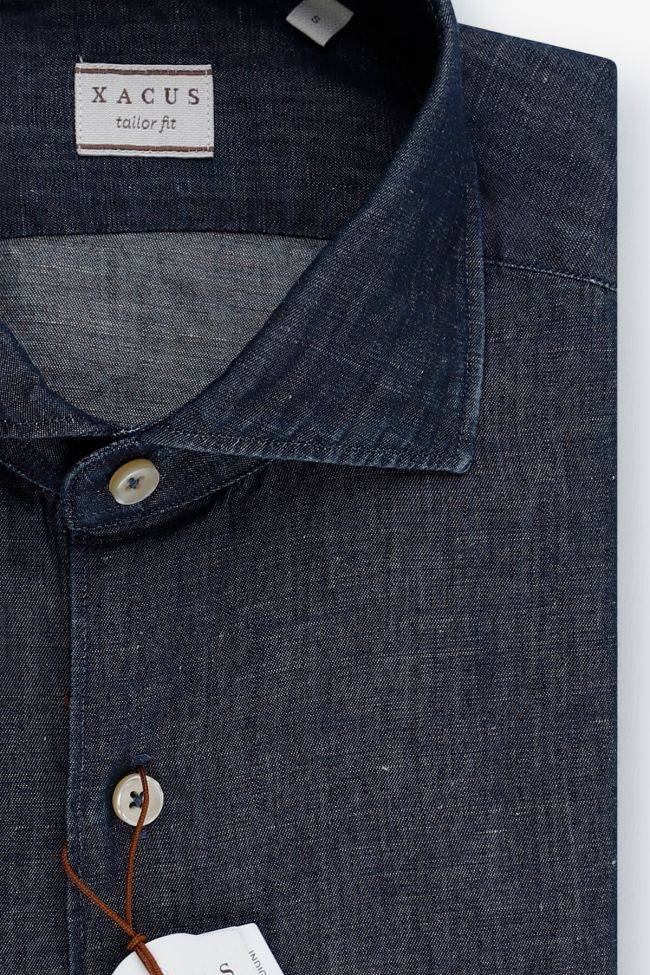 Xacus Hemd Herren Xacus Regular Einfarbig 50% Cotton 50% Linen Kragen Französisch Lange Ärmel