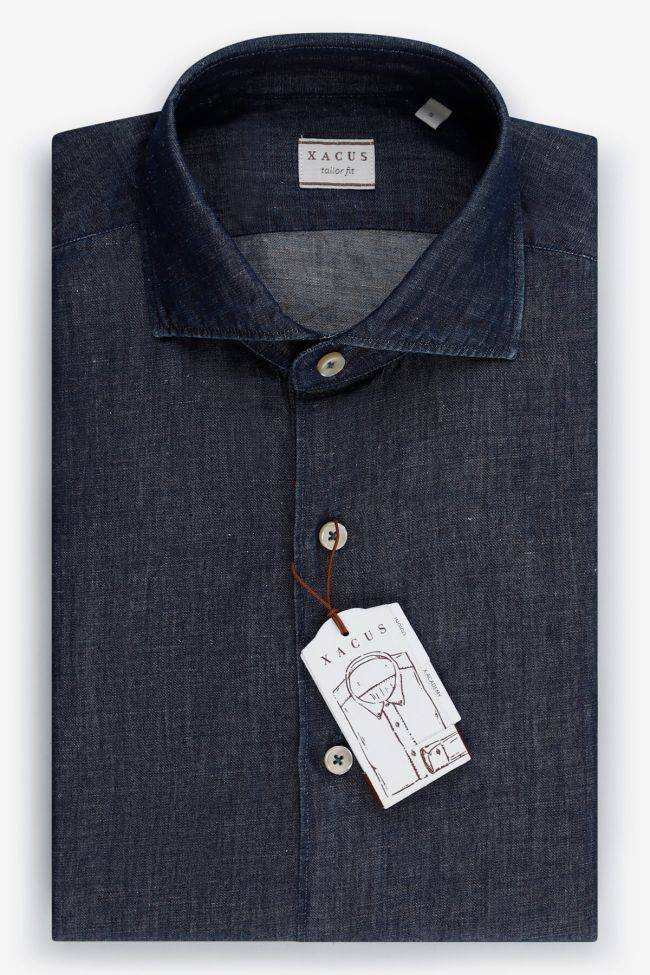 xacus Hemd Herren Xacus Regular Einfarbig 50% cotton 50% linen kragen Französisch Lange Ärmel