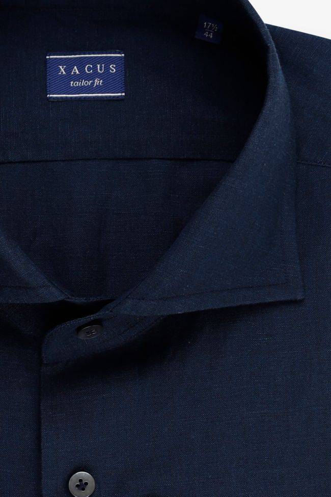 Xacus Hemd Herren Xacus Regular Einfarbig 53% Virgin Wool 47% Linen Kragen Französisch Lange Ärmel