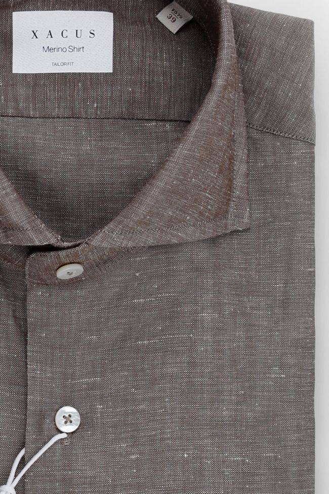 Xacus Hemd Herren Xacus Regular Einfarbig 53% Virgin Wool 47% Linen Kragen Französisch Lange Ärmel