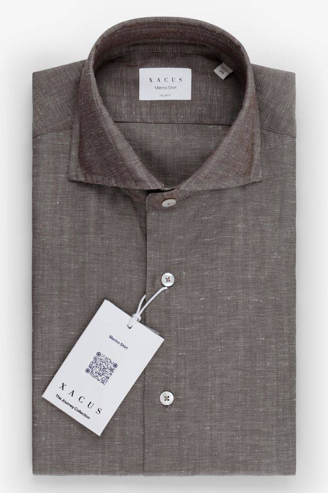 xacus Hemd Herren Xacus Regular Einfarbig 53% virgin wool 47% linen kragen Französisch Lange Ärmel