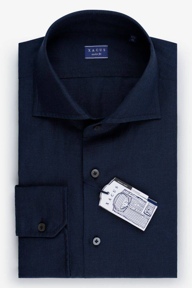 xacus Hemd Herren Xacus Regular Einfarbig 53% virgin wool 47% linen kragen Französisch Lange Ärmel