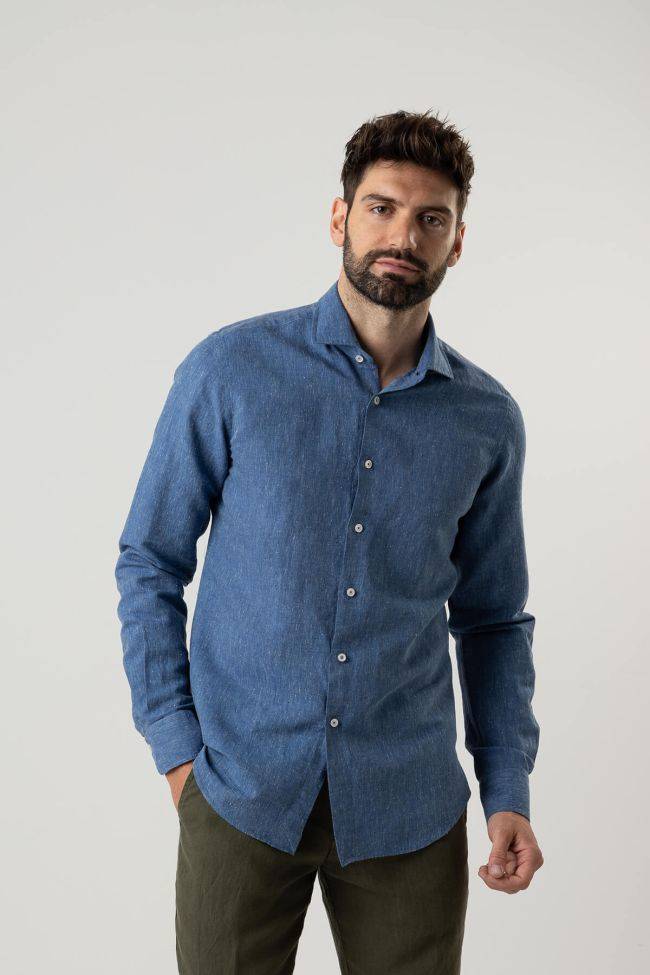 Xacus Hemd Herren Xacus Regular Einfarbig 56% Linen 44% Cotton Kragen Französisch Lange Ärmel