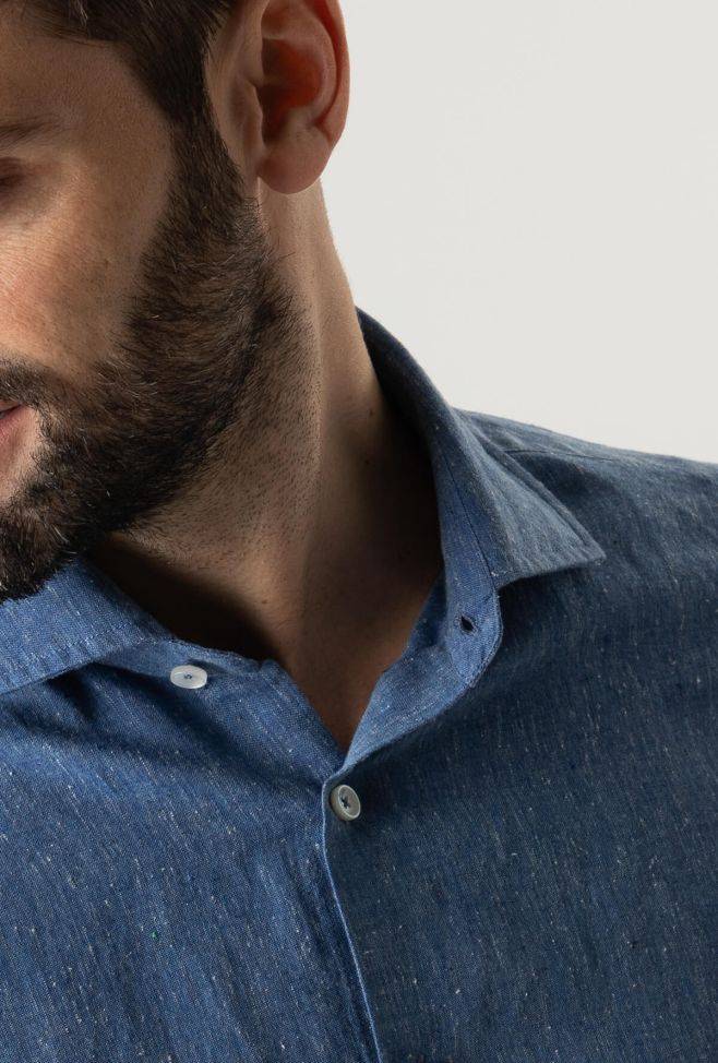 Xacus Hemd Herren Xacus Regular Einfarbig 56% Linen 44% Cotton Kragen Französisch Lange Ärmel