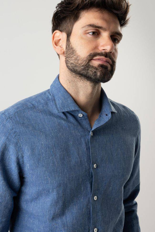xacus Hemd Herren Xacus Regular Einfarbig 56% linen 44% cotton kragen Französisch Lange Ärmel