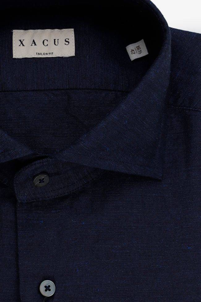 Xacus Hemd Herren Xacus Regular Einfarbig 60% Baumwolle, 40% Leinen Kragen Französisch Lange Ärmel