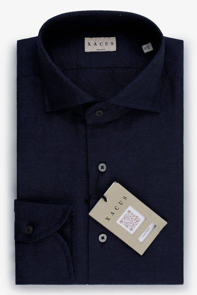 xacus Hemd Herren Xacus Regular Einfarbig 60% Baumwolle, 40% Leinen kragen Französisch Lange Ärmel