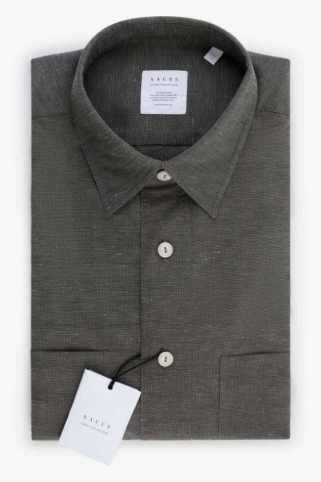Xacus Hemd Herren Xacus Regular Einfarbig 66% Polyester 34%linen Kragen Italienisch Lange Ärmel