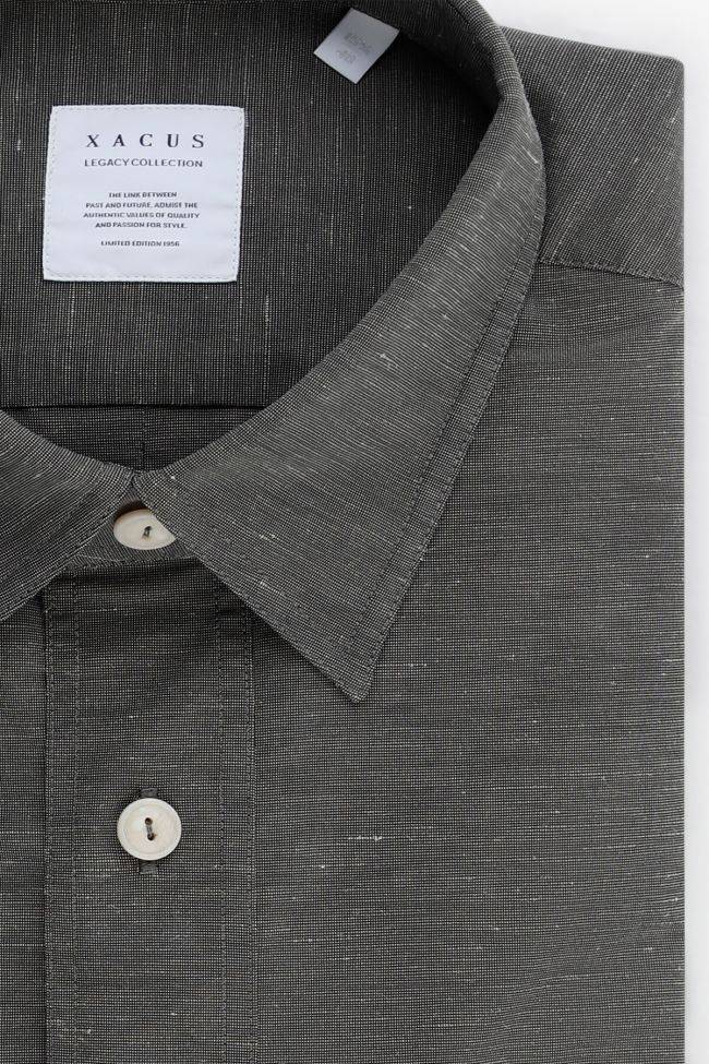 Xacus Hemd Herren Xacus Regular Einfarbig 66% Polyester 34%linen Kragen Italienisch Lange Ärmel