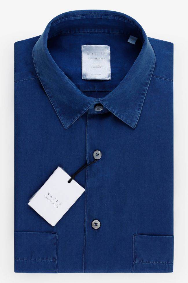 Xacus Hemd Herren Xacus Regular Einfarbig 70% Baumwolle 30% Seide Kragen Italienisch Lange Ärmel