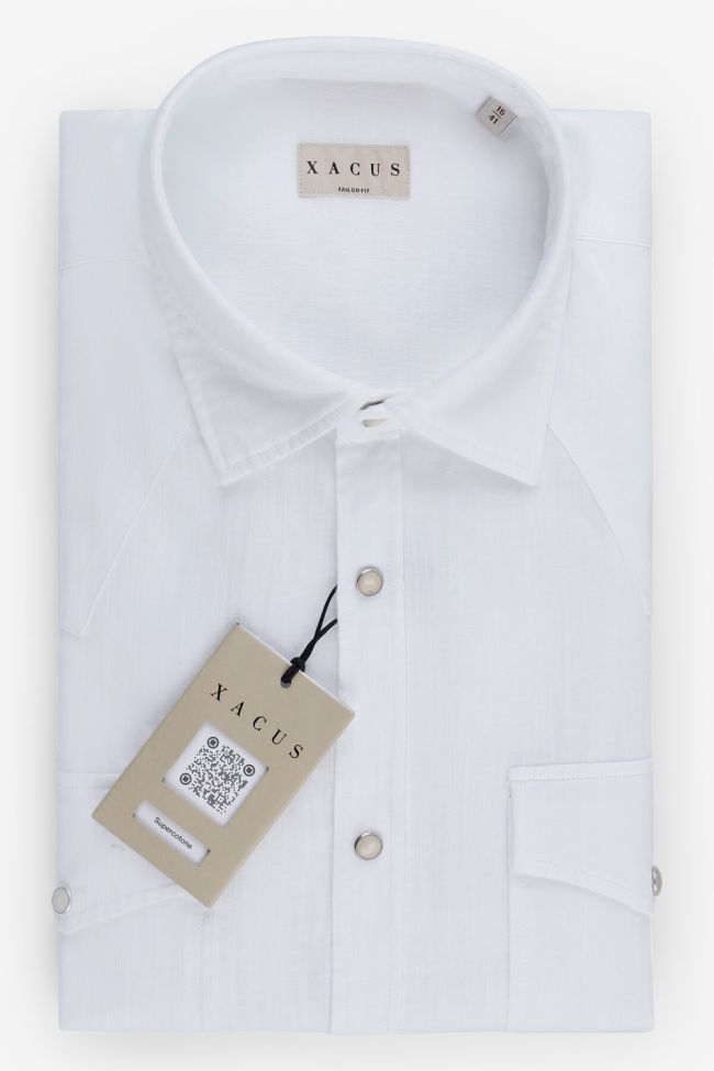 xacus Hemd Herren Xacus Regular Einfarbig 75% Baumwolle, 25% Leinen kragen Italienisch Lange Ärmel