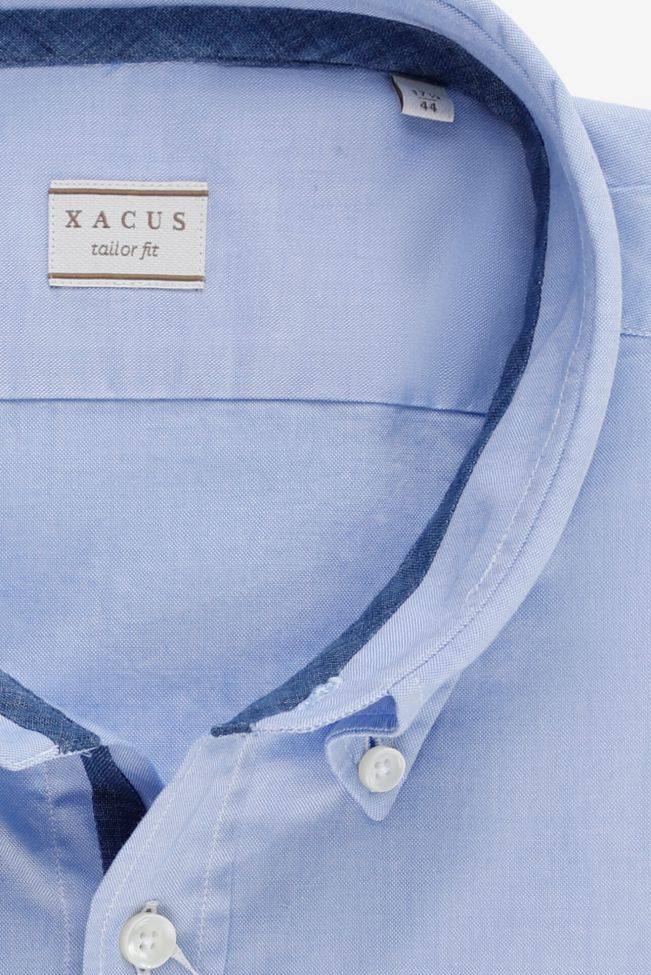 xacus Hemd Herren Xacus Regular Einfarbig 90% Baumwolle 10% Leinen kragen Button-Down Lange Ärmel
