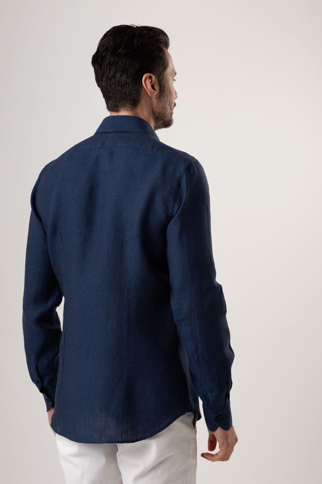 Xacus Hemd Herren Xacus Regular Einfarbig 94% Linen 6% Cotton Kragen Italienisch Lange Ärmel