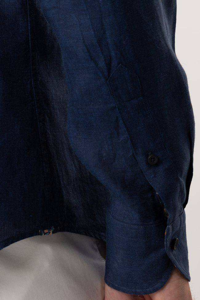 Xacus Hemd Herren Xacus Regular Einfarbig 94% Linen 6% Cotton Kragen Italienisch Lange Ärmel