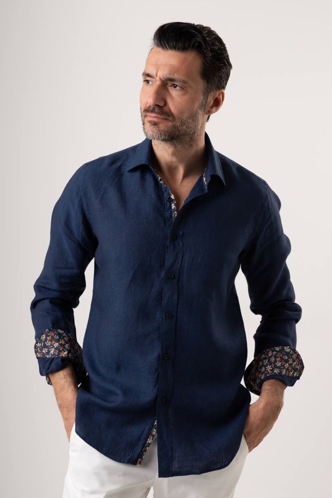 xacus Hemd Herren Xacus Regular Einfarbig 94% linen 6% cotton kragen Italienisch Lange Ärmel