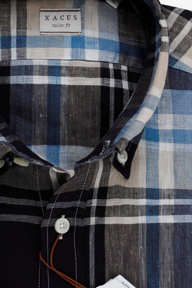 Xacus Hemd Herren Xacus Regular Karo 100% Leinen Kragen Button-Down Lange Ärmel