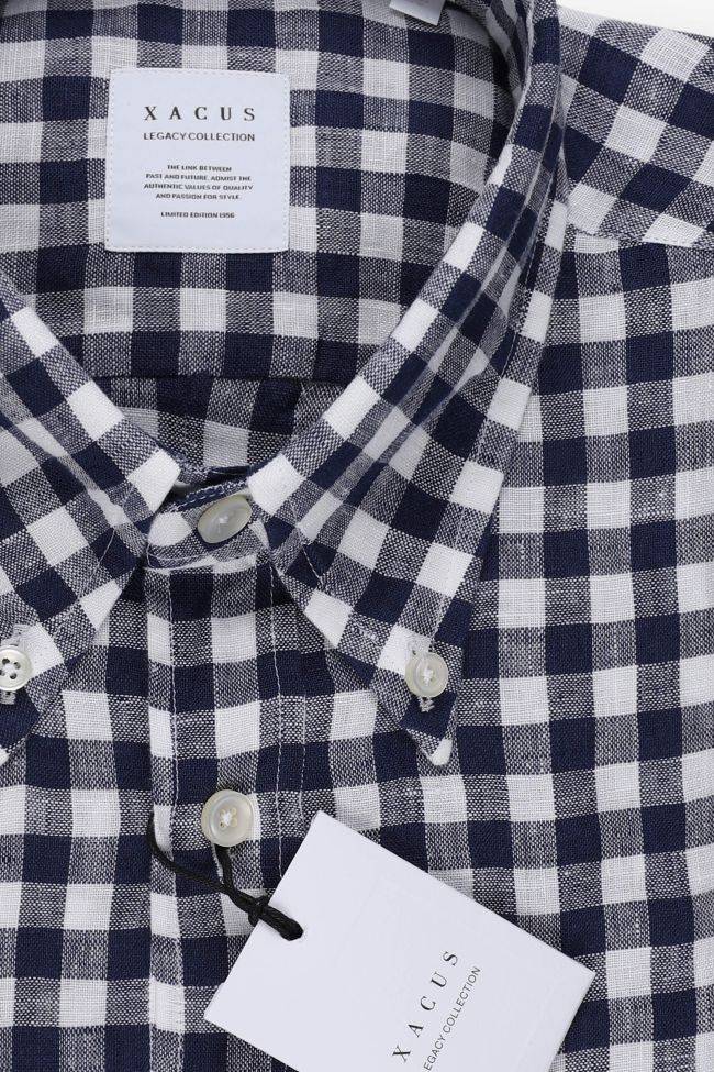Xacus Hemd Herren Xacus Regular Karo 100% Leinen Kragen Button-Down Lange Ärmel
