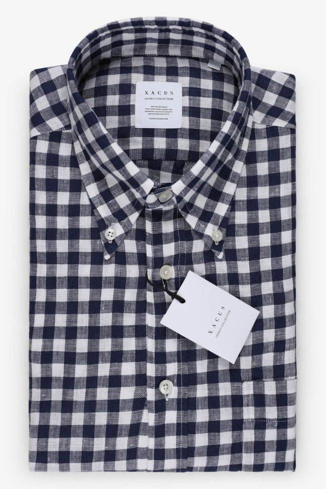 xacus Hemd Herren Xacus Regular Karo 100% Leinen kragen Button-Down Lange Ärmel