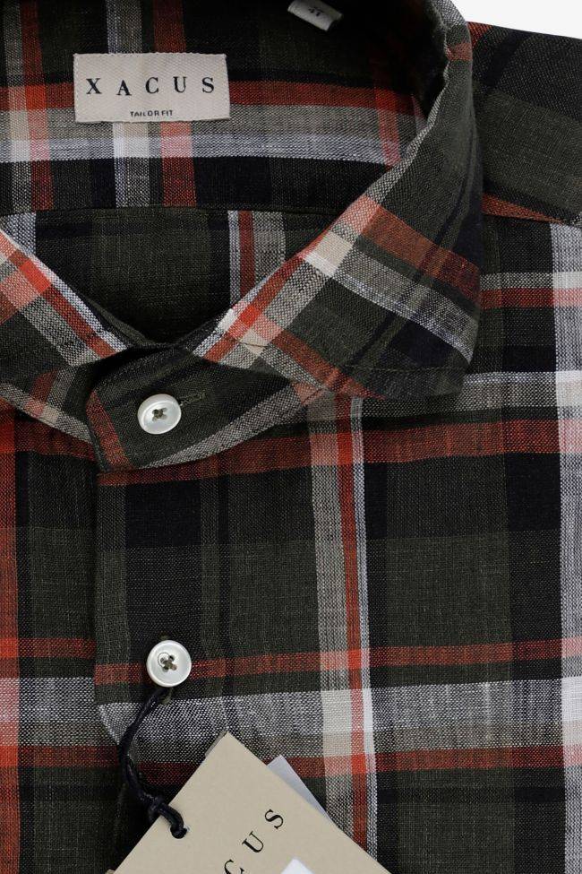 Xacus Hemd Herren Xacus Regular Karo 100% Leinen Kragen Französisch Lange Ärmel