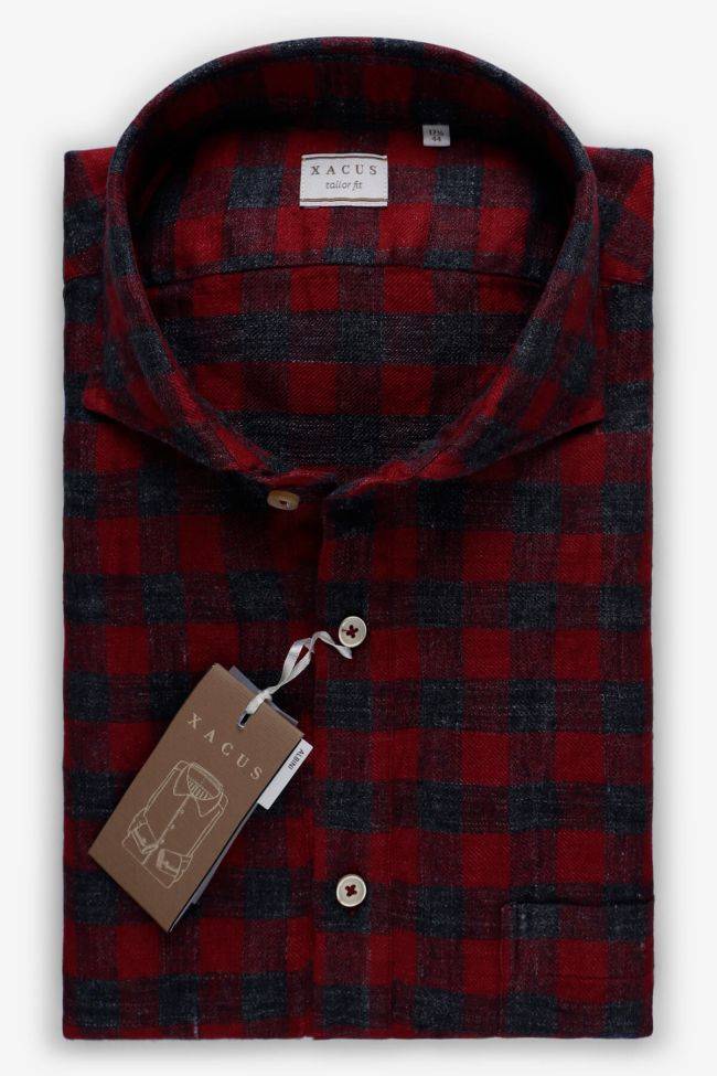 xacus Hemd Herren Xacus Regular Karo 100% Leinen kragen Französisch Lange Ärmel