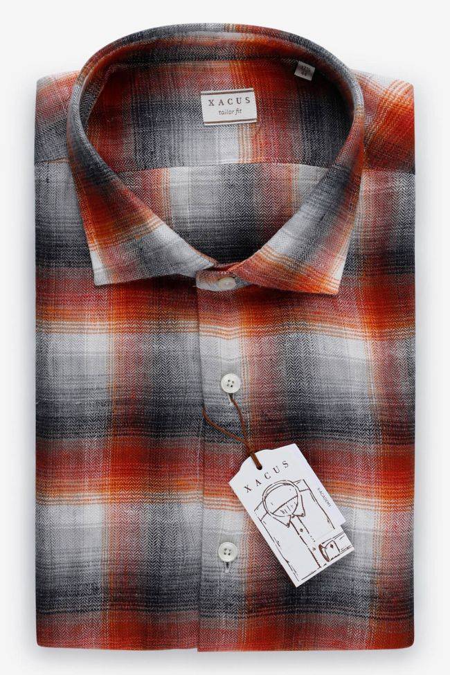 xacus Hemd Herren Xacus Regular Karo 100% Leinen kragen Französisch Lange Ärmel