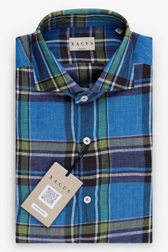 Xacus Hemd Herren Xacus Regular Karo 100% Leinen Kragen Französisch Lange Ärmel