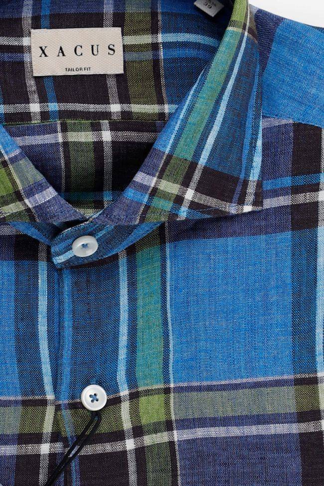 xacus Hemd Herren Xacus Regular Karo 100% Leinen kragen Französisch Lange Ärmel