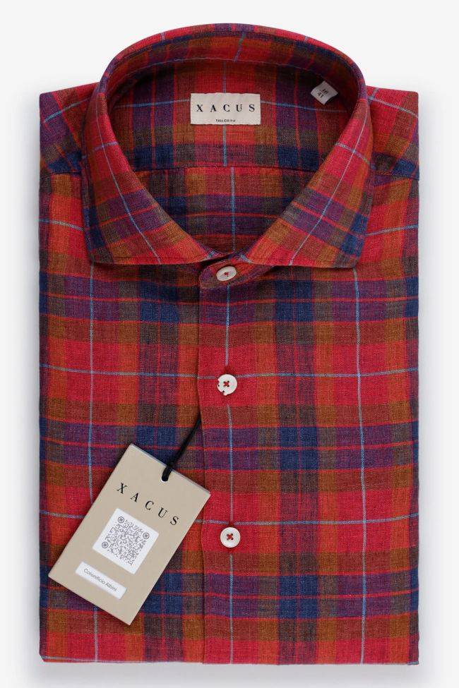 xacus Hemd Herren Xacus Regular Karo 100% Leinen kragen Französisch Lange Ärmel