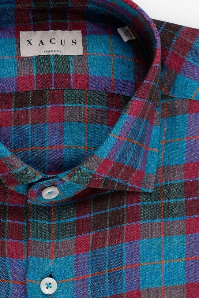 Xacus Hemd Herren Xacus Regular Karo 100% Leinen Kragen Französisch Lange Ärmel