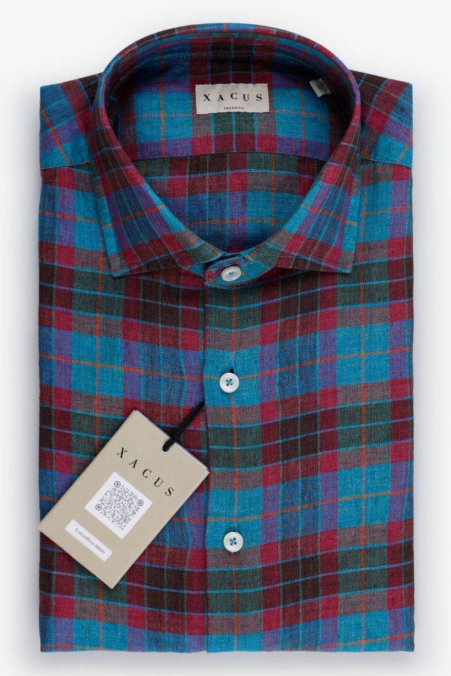 xacus Hemd Herren Xacus Regular Karo 100% Leinen kragen Französisch Lange Ärmel