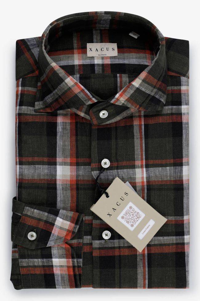 xacus Hemd Herren Xacus Regular Karo 100% Leinen kragen Französisch Lange Ärmel